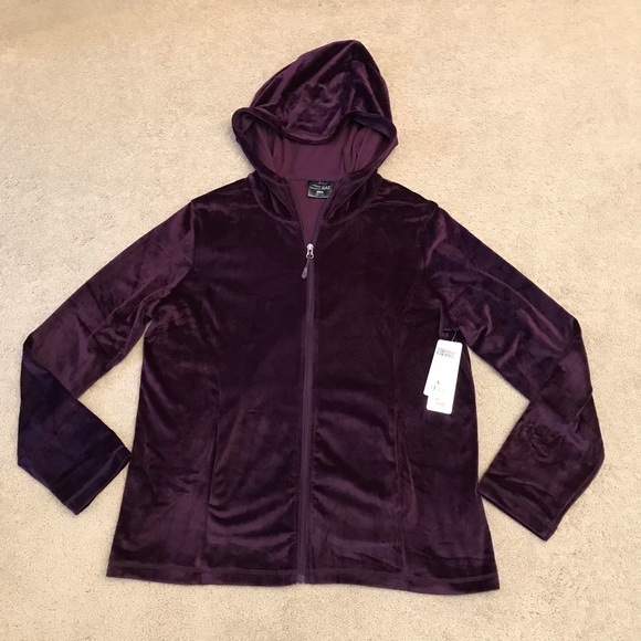 32 Degrees Jackets & Blazers - 32 Degree Heat Purple Velvet Hooded Zip Up Jacket NEW Womens Large Soft Luxe